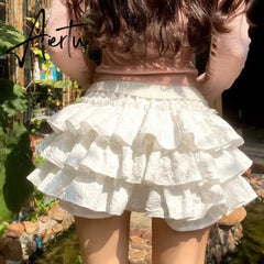 Aiertu Kawaii Lolita Skirt Shorts Women Summer Ruffle Patchwork Layered High Waist Cute Balletcore Mini Skirt Tutu Petticoat Aiertu