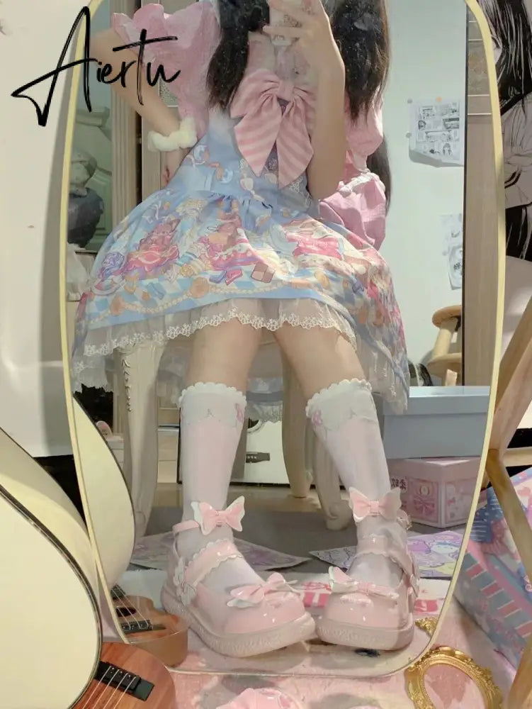 Aiertu Kaweii Lolita Shoes Sweet Summer Mary Janes Woman Flats Patchwork Japanese Style Fashion Cute Party Jk Shoes for Girls Aiertu