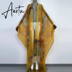 Aiertu Kimono Popular transparent Summer Beach Robe Kaftan Clothes Women Free Size Open Bohemian Quality Dry Holiday Coat Aiertu