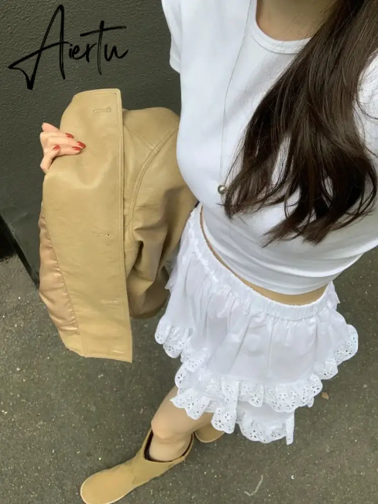 Aiertu Korean Chic Kawaii Skirt Women Summer Temperament Elastic Waist Designer Mini Skirt Female Versatile Slimming Lace Skirt 2024 Aiertu
