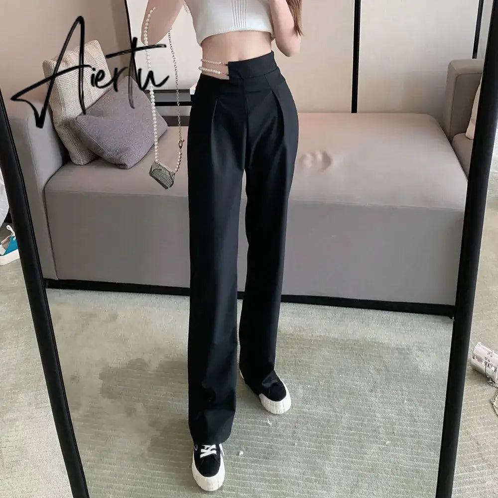 Aiertu Korean Gothic White Suit Pants Removable Faux Pearl Rhinestone Chain High Waist Straight Leg Pants Harajuku Women Y2k Trousers Aiertu