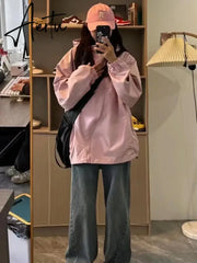 Aiertu Korean Style Gorpcore Pink Track Jackets Women Hippie Y2K Oversize Zipper Windbreaker Jacket Harajuku Streetwear Outwear Aiertu