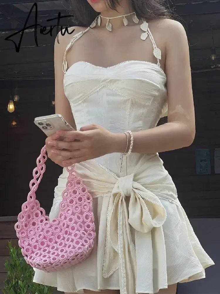 Aiertu  Korean Version Of Sling Lotus Leaf Dress For Women  Backless Slim Ladies Outfits Street Sleeveless Mini Dresses Femme Aiertu