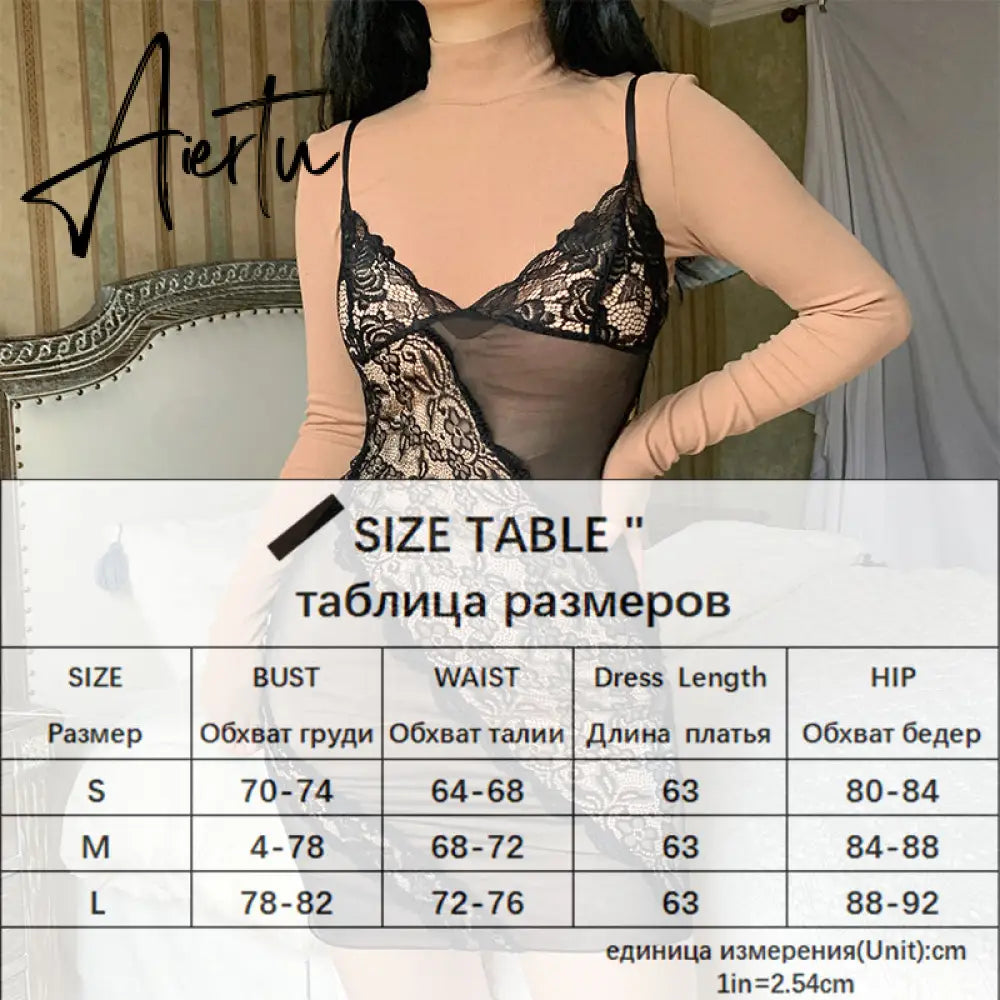 Aiertu Lace Patchwork Sexy Slip Party Dresses For Women Goth Aesthetic Fairycore Rave Outfits Sleeveless V Neck Grunge Dress Aiertu