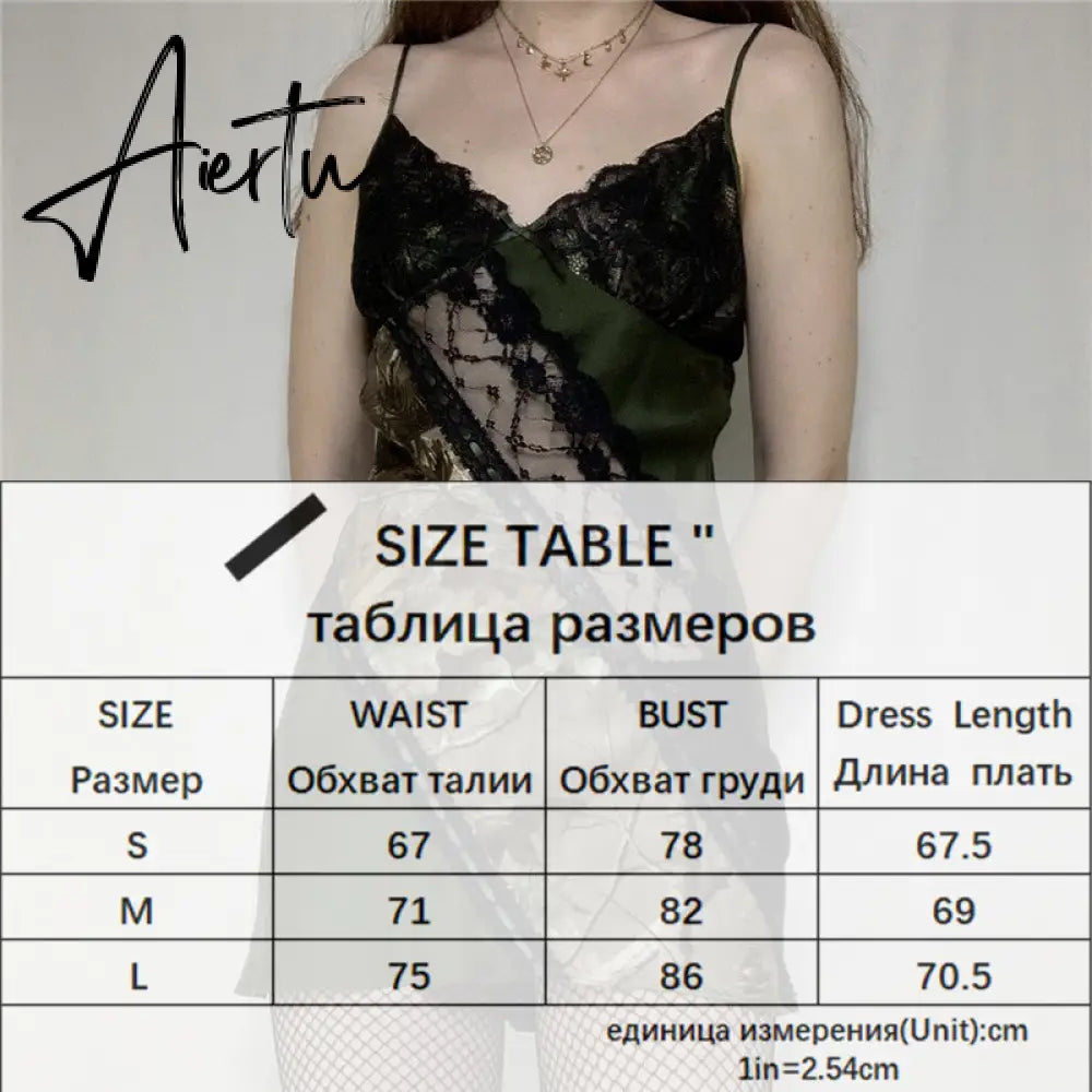 Aiertu Lace Patchwork Sexy Slip Party Dresses For Women Goth Aesthetic Fairycore Rave Outfits Sleeveless V Neck Grunge Dress Aiertu