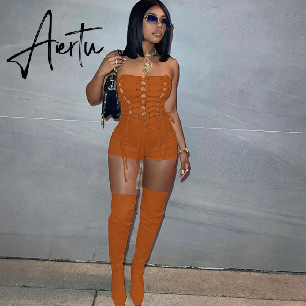 Aiertu Lace Up Sexy Jumpsuit Women Club Outfits Elegant Romper Shorts Jumpsuit Bodycon Playsuit One Piece Summer Overalls for Women Aiertu