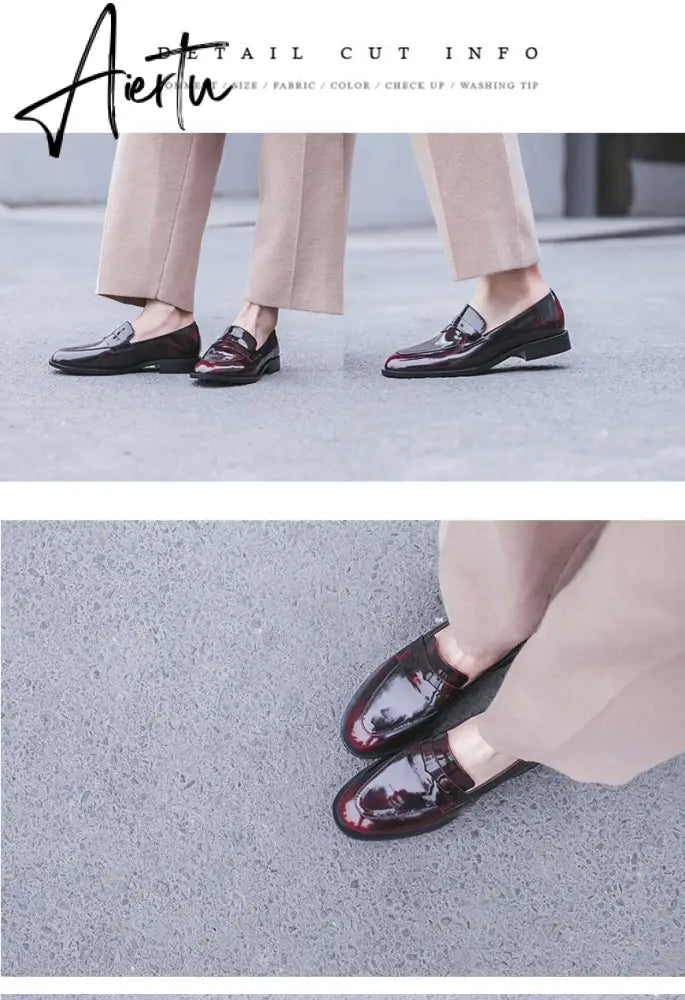 Aiertu ladies Leather shoes British style plus size 22-26.5cm women pumps loafers lazy shoes womens platform heels black shoes Aiertu