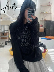 Aiertu Letter Print Long Sleeve Tee Shirts Femme Casual Y2k All Match O Neck T-shirt Vintage Streetwear Harajuku Women Tshirts Korean Aiertu