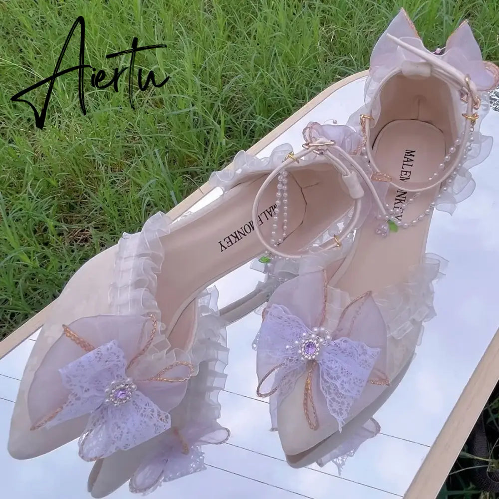 Aiertu Lolit Shoes for Women Ladies Party Shoes Luxury Designer Elegant Woman Shoe French Wedding Shoes Bride Bar Mitzvah Gift Aiertu