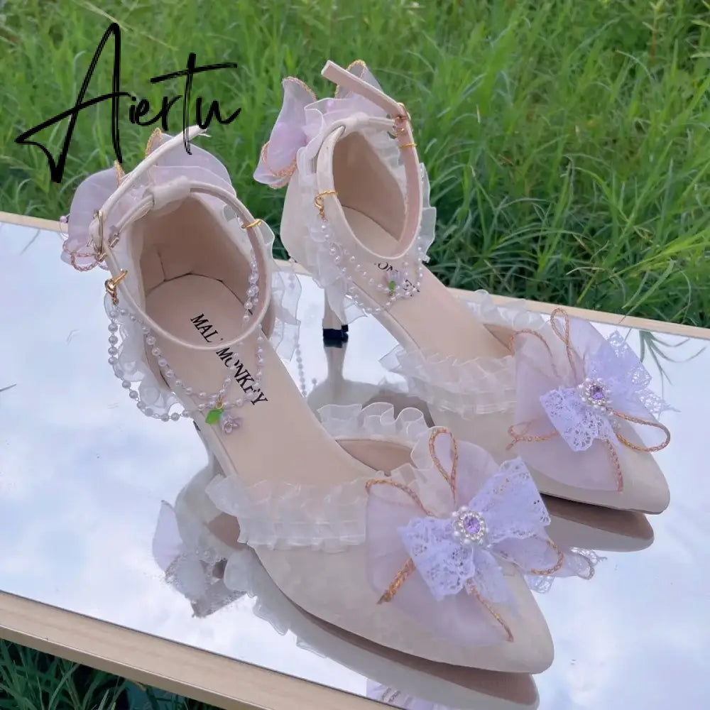 Aiertu Lolit Shoes for Women Ladies Party Shoes Luxury Designer Elegant Woman Shoe French Wedding Shoes Bride Bar Mitzvah Gift Aiertu
