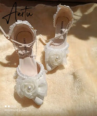 Aiertu Lolita elegant party dresses for women 2024 wedding bridal shoe pointed toe heels Pretty shoes designer ladies heel beige high-e Aiertu