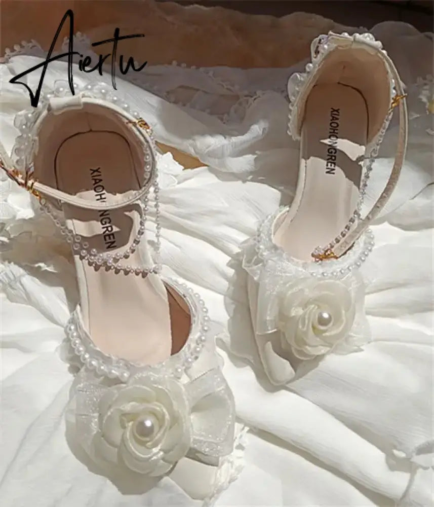 Aiertu Lolita elegant party dresses for women 2024 wedding bridal shoe pointed toe heels Pretty shoes designer ladies heel beige high-e Aiertu