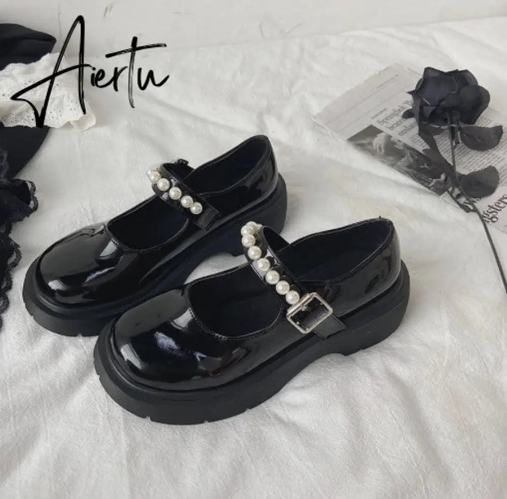 Aiertu Lolita shoes spring fashion pearl platform high heels Mary Jane Japanese retro small leather shoes female college students shoes Aiertu