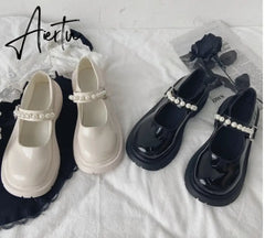 Aiertu Lolita shoes spring fashion pearl platform high heels Mary Jane Japanese retro small leather shoes female college students shoes Aiertu