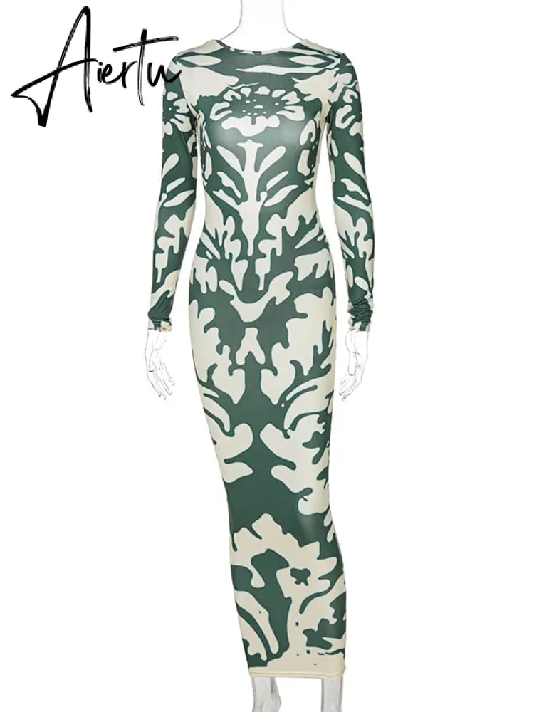 Aiertu Long Sleeve Backless Sexy Camouflage Dress Summer Women Fashion Streetwear Outfits Solid Club Clothing Aiertu