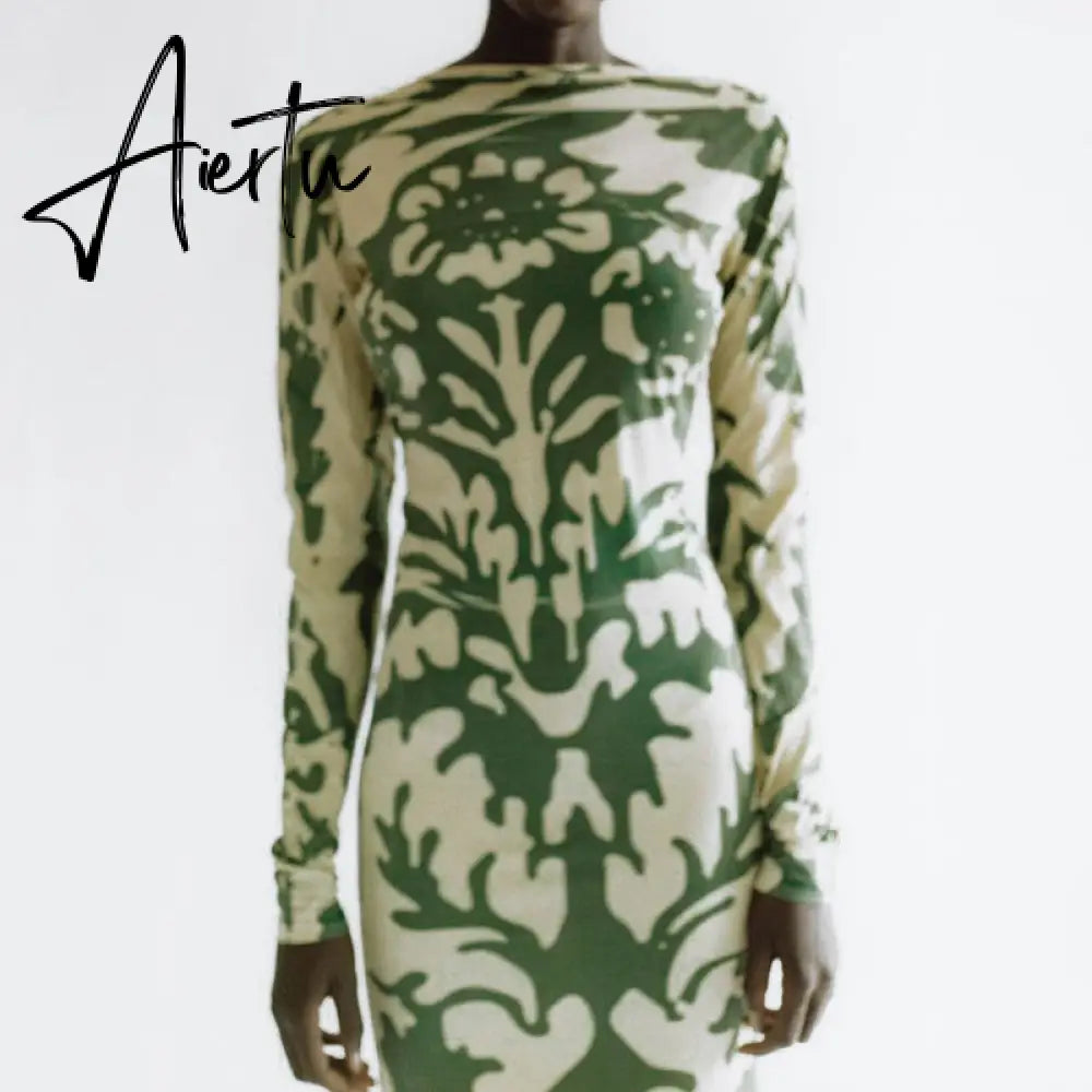 Aiertu Long Sleeve Backless Sexy Camouflage Dress Summer Women Fashion Streetwear Outfits Solid Club Clothing Aiertu