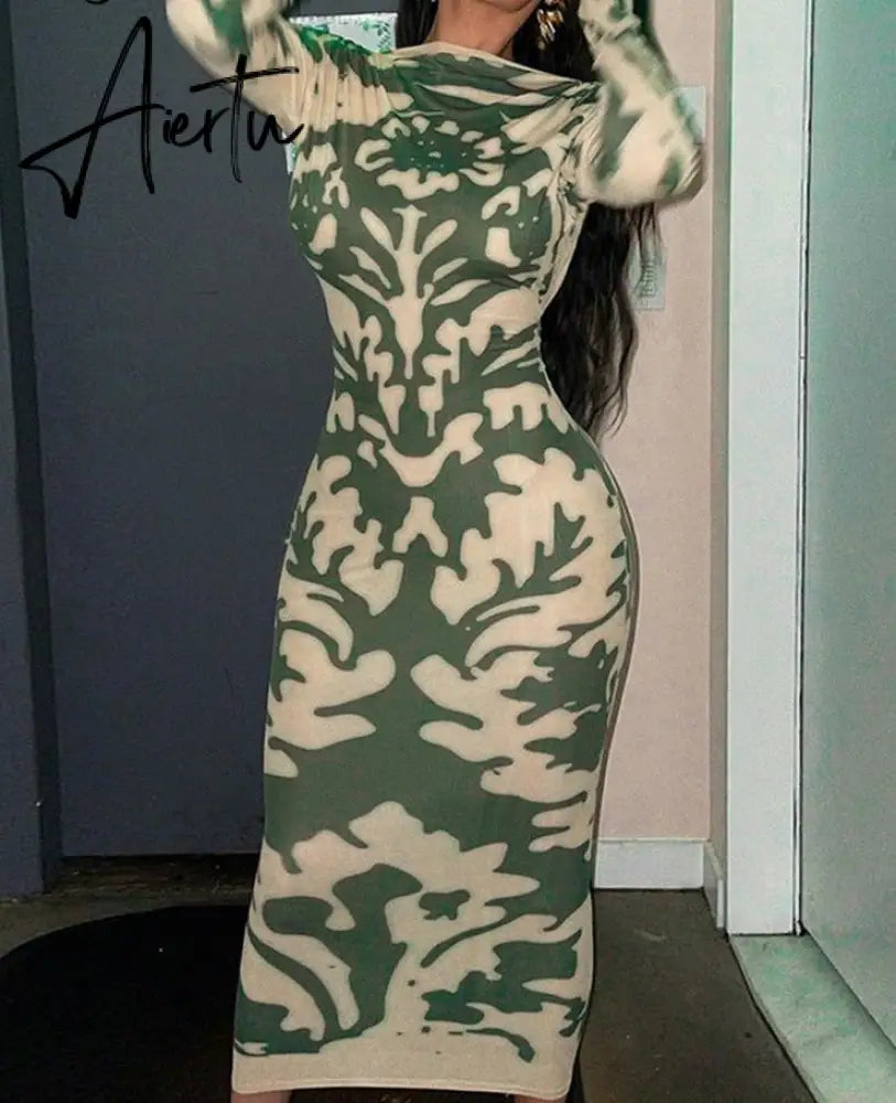 Aiertu Long Sleeve Backless Sexy Camouflage Dress Summer Women Fashion Streetwear Outfits Solid Club Clothing Aiertu