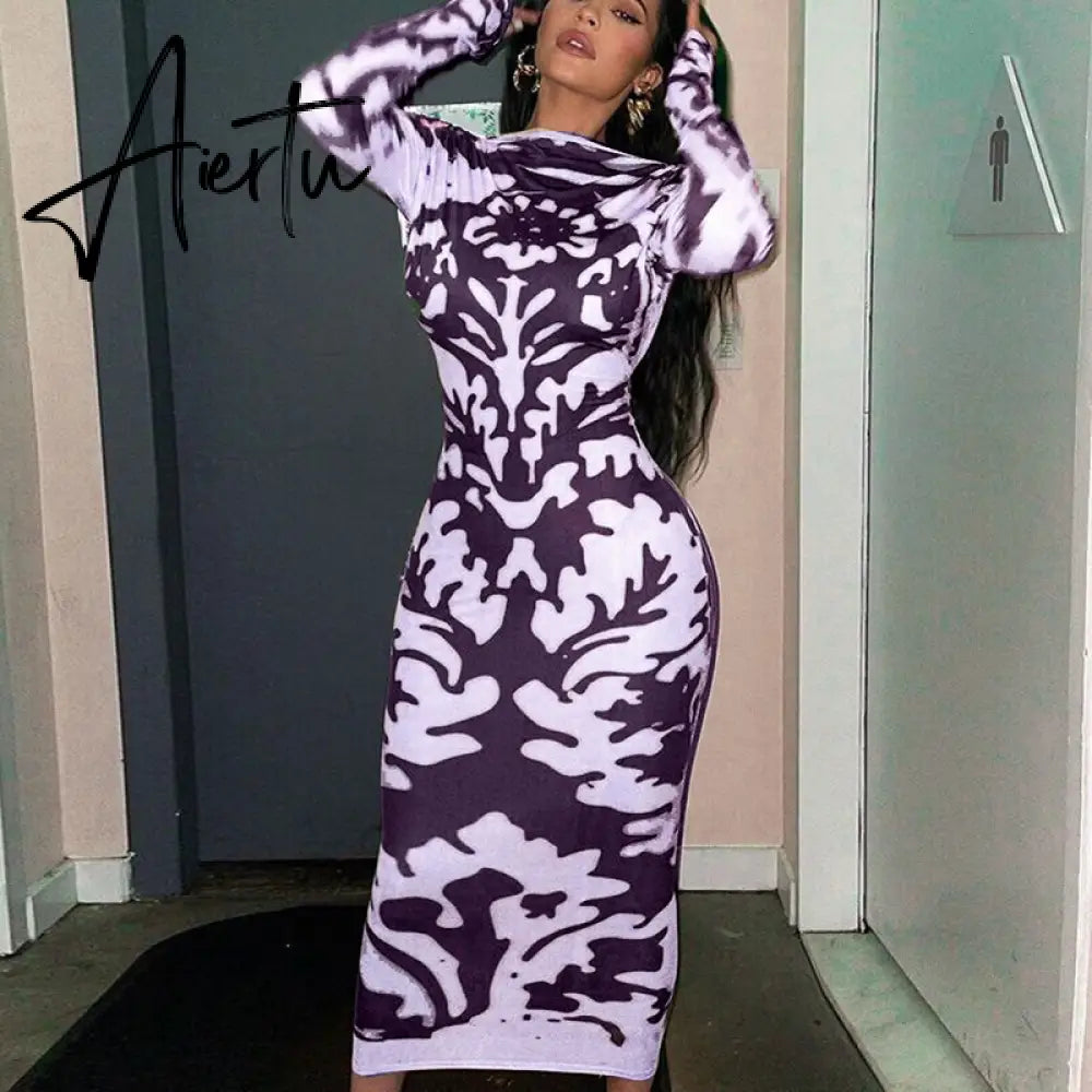 Aiertu Long Sleeve Backless Sexy Camouflage Dress Summer Women Fashion Streetwear Outfits Solid Club Clothing Aiertu