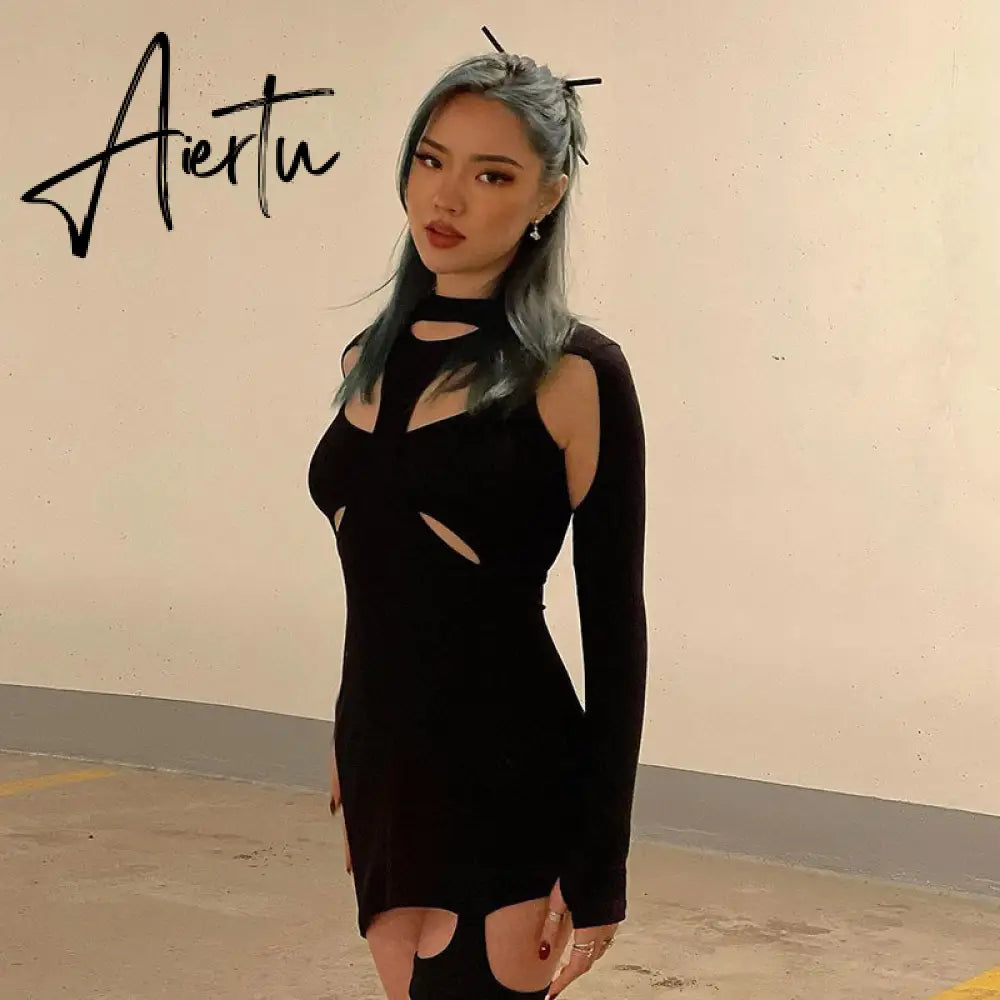 Aiertu Long Sleeve Hollow Out Sexy Mini Dress Summer Women Fashion Streetwear Outfits Y2K Chic Club Wear Aiertu