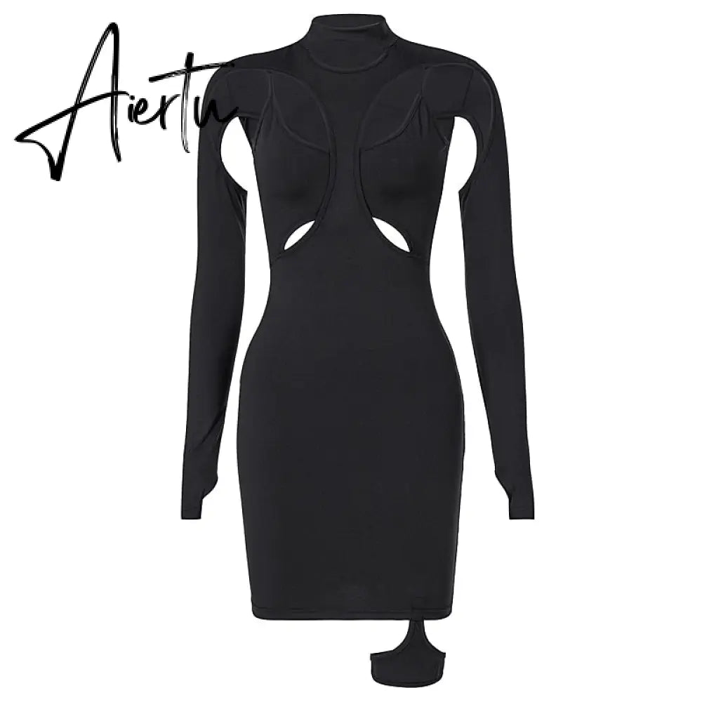 Aiertu Long Sleeve Hollow Out Sexy Mini Dress Summer Women Fashion Streetwear Outfits Y2K Chic Club Wear Aiertu