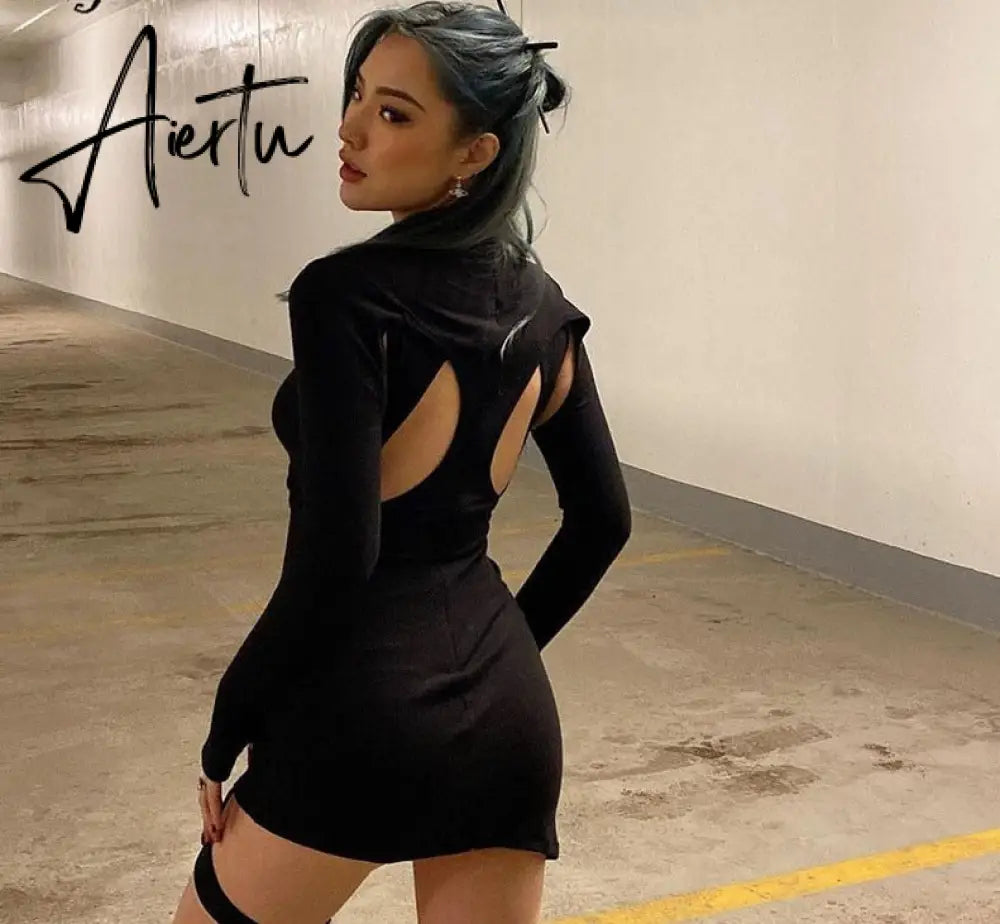 Aiertu Long Sleeve Hollow Out Sexy Mini Dress Summer Women Fashion Streetwear Outfits Y2K Chic Club Wear Aiertu