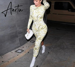 Aiertu Long Sleeve O-Neck Bodycon Asymmetric Dress Summer Women Fashion Streetwear Club Clothing Aiertu