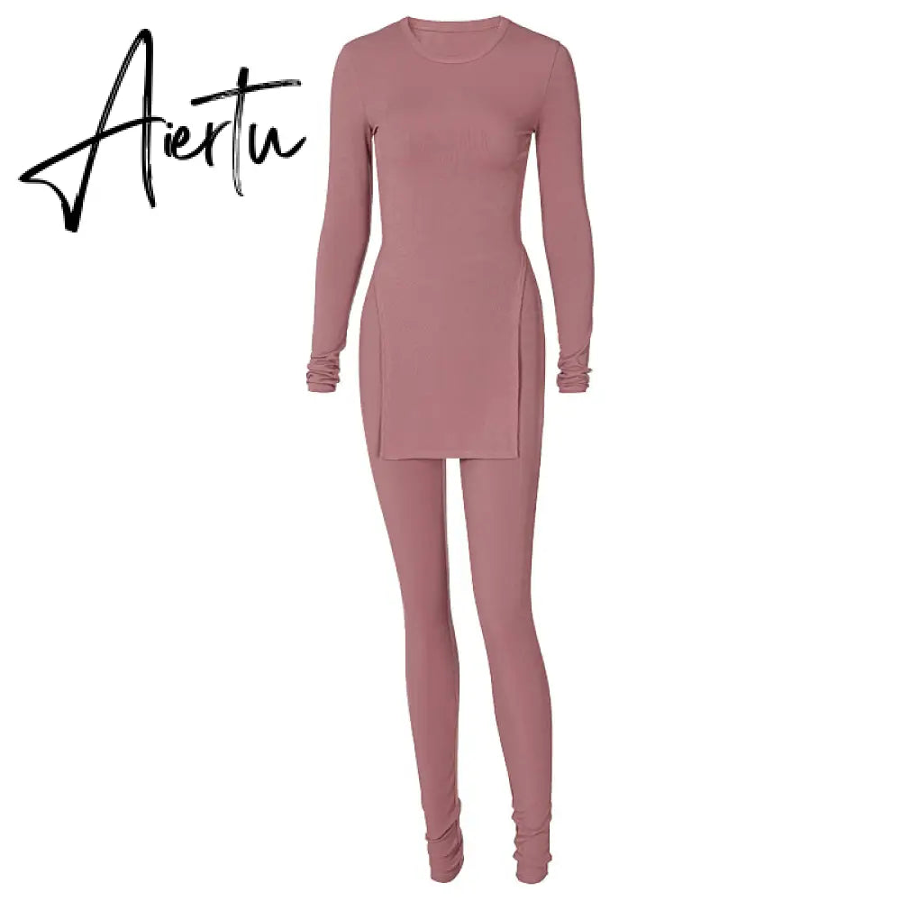Aiertu Long Sleeve O-Neck Skinny Stretchy Solid Print Jumpsuit Summer Women Fashion Streetwear Romper Aiertu