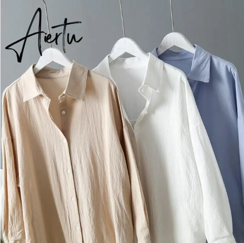 Aiertu Long Sleeve Long Shirt Dress Spring Autumn Casual  Buttons Loose Dresses Robe Femme Vestido Aiertu