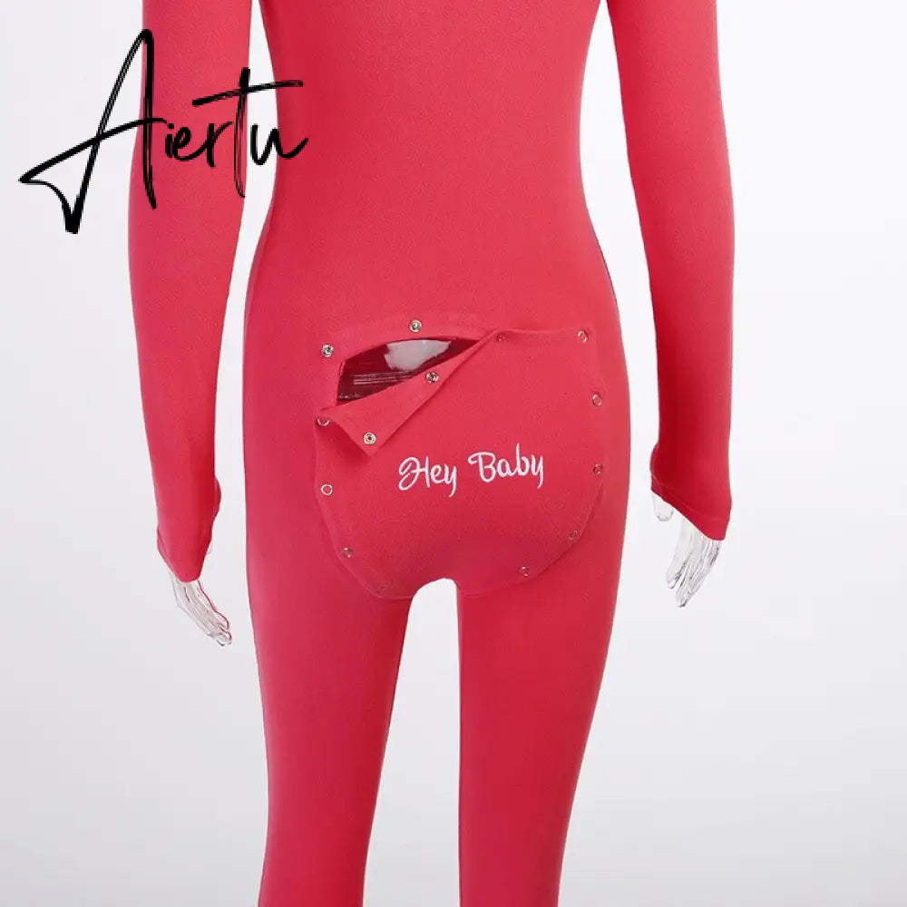 Aiertu  Long Sleeve V-Neck Buttons Embroidery Bodycon Jumpsuit Autumn Winter Women Fashion Streetwear Outfits Romper Aiertu