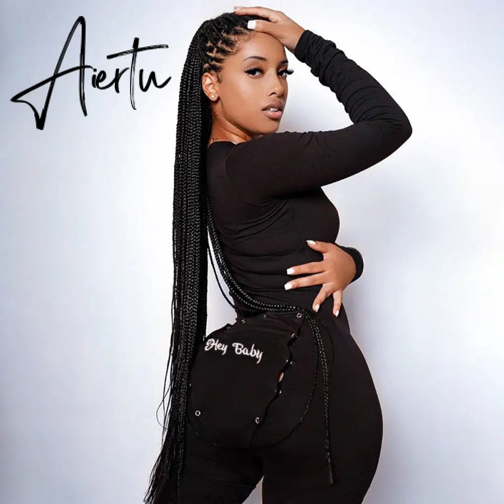 Aiertu  Long Sleeve V-Neck Buttons Embroidery Bodycon Jumpsuit Autumn Winter Women Fashion Streetwear Outfits Romper Aiertu