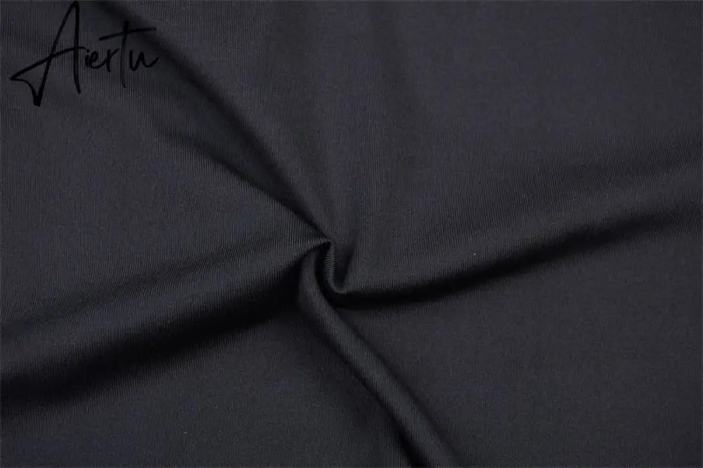 Aiertu  Long Sleeve Zipper High Neck Elastic Sexy Crop Tops Shorts 2-Pieces Summer Autumn Women Fashion Casual Sports Sets Aiertu