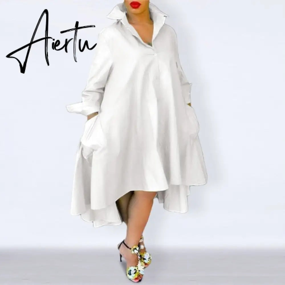 Aiertu Loose Dress Elegant Women Bohemian Sundress Lapel Neck Dress  Vestidos Elegant Sundress Robe Femme Aiertu