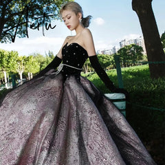 Aiertu Luxury Black Celebrity Dresses Pearl Chain Gloves Women Sexy Princess A-line Strapless Prom Evening Party Gowns Vestido Aiertu