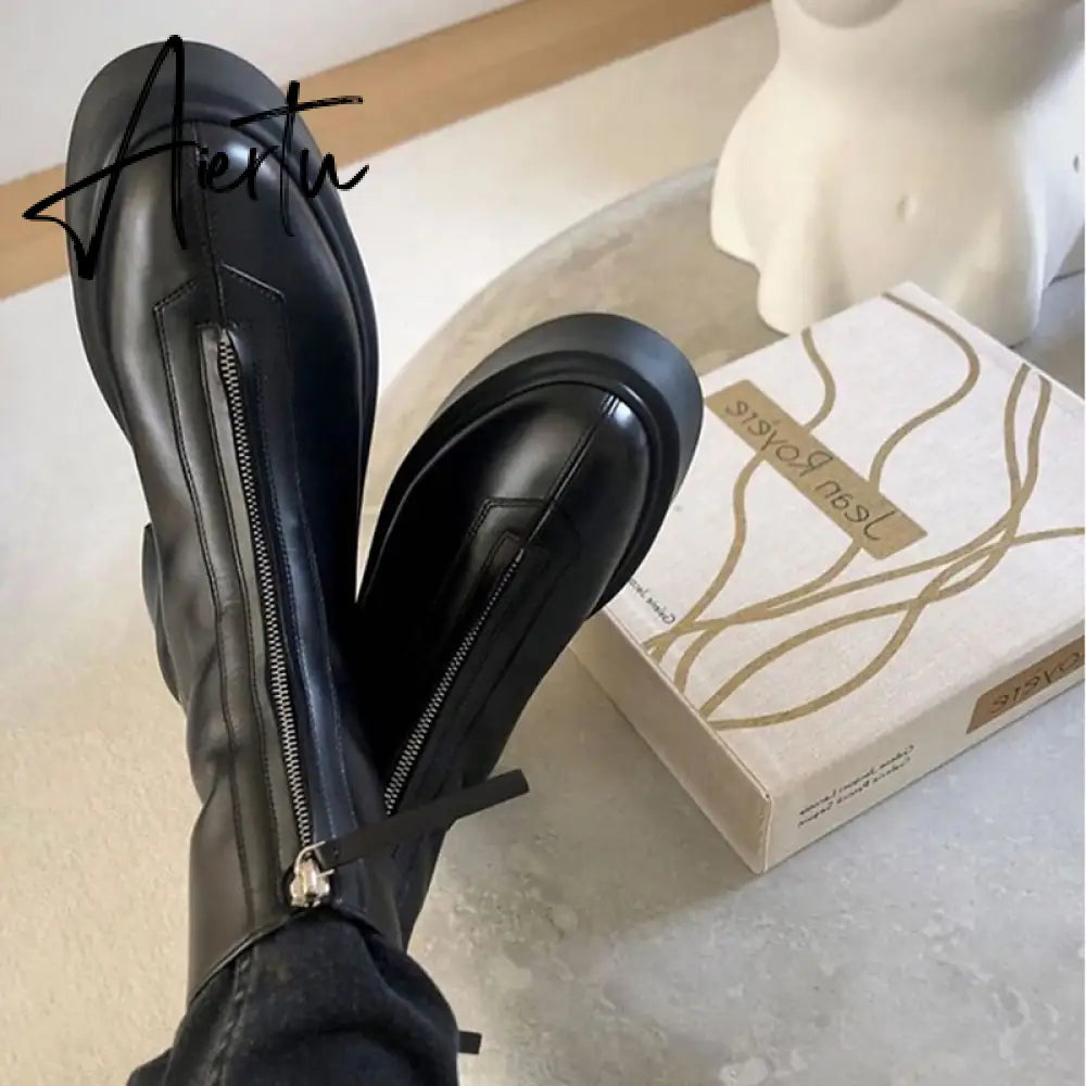 Aiertu Luxury Brand Designer Front Zipper Ankle Boots For Women  New Chunky Boots Platform Woman Punk Boots Fashion Ladies Shoes Aiertu