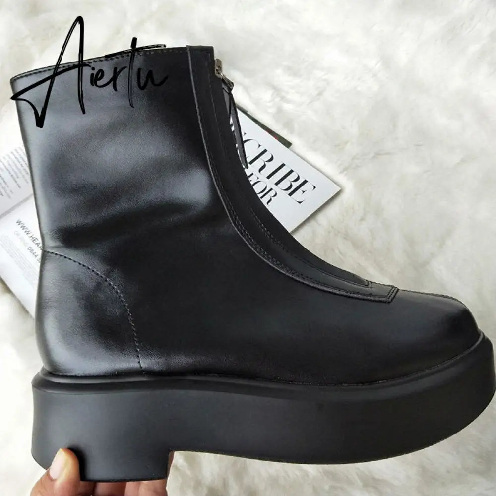 Aiertu Luxury Brand Designer Front Zipper Ankle Boots For Women  New Chunky Boots Platform Woman Punk Boots Fashion Ladies Shoes Aiertu