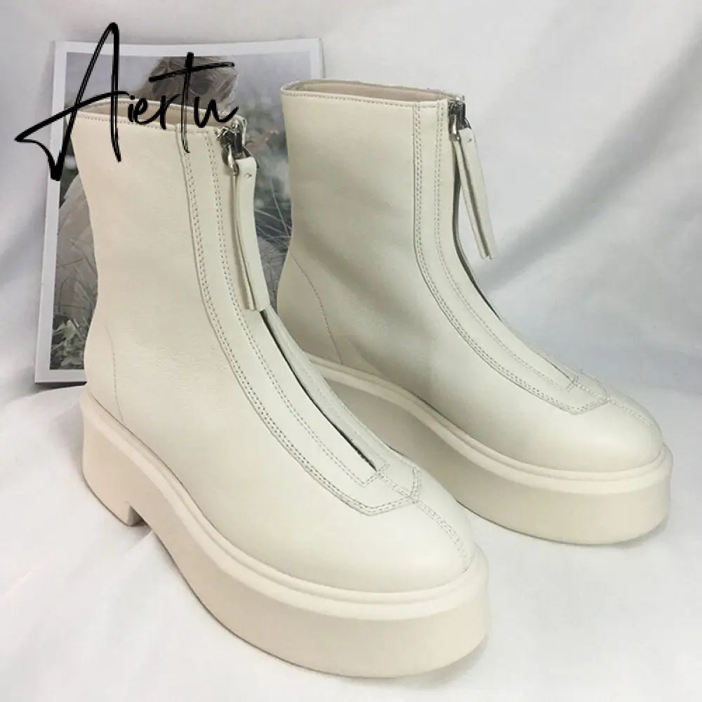 Aiertu Luxury Brand Designer Front Zipper Ankle Boots For Women  New Chunky Boots Platform Woman Punk Boots Fashion Ladies Shoes Aiertu
