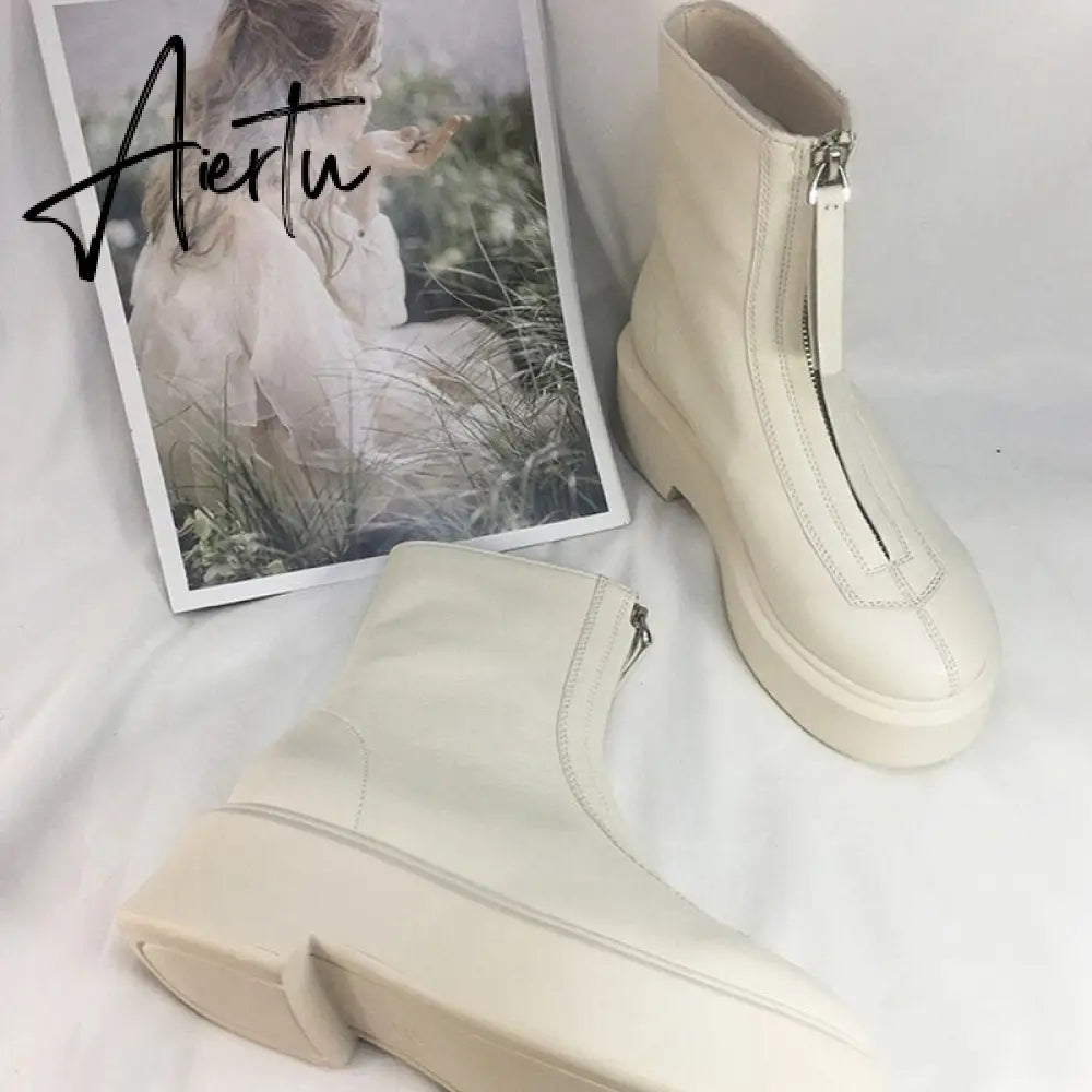 Aiertu Luxury Brand Designer Front Zipper Ankle Boots For Women  New Chunky Boots Platform Woman Punk Boots Fashion Ladies Shoes Aiertu