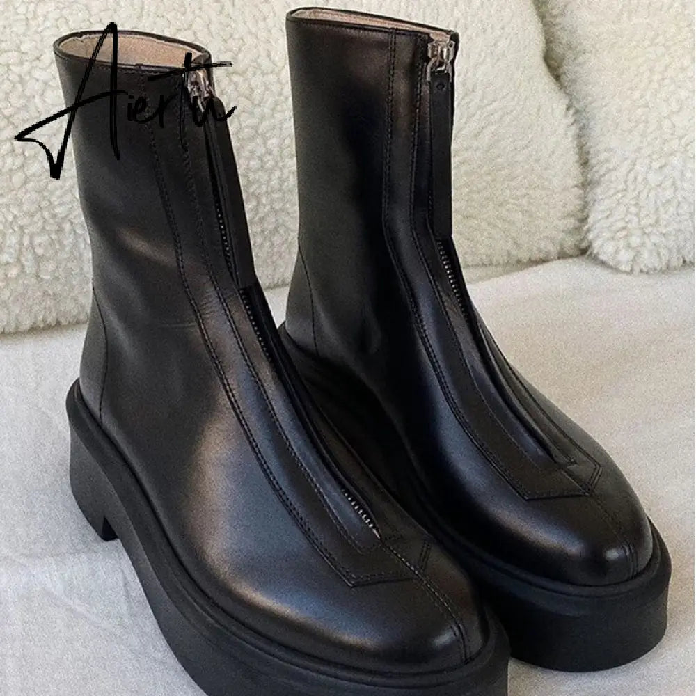 Aiertu Luxury Brand Designer Front Zipper Ankle Boots For Women  New Chunky Boots Platform Woman Punk Boots Fashion Ladies Shoes Aiertu