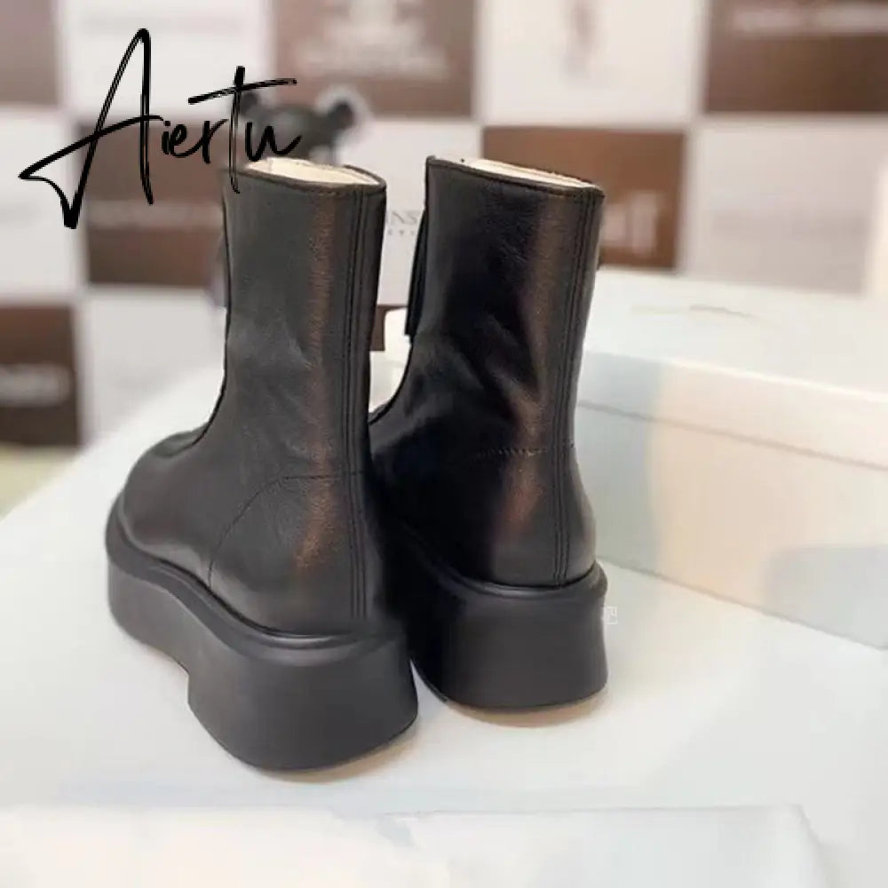 Aiertu Luxury Brand Designer Front Zipper Ankle Boots For Women  New Chunky Boots Platform Woman Punk Boots Fashion Ladies Shoes Aiertu