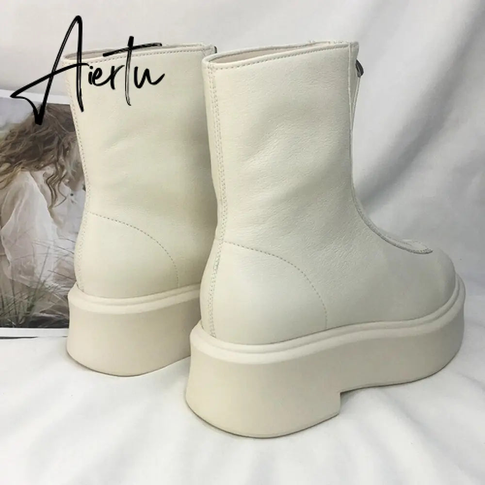 Aiertu Luxury Brand Designer Front Zipper Ankle Boots For Women  New Chunky Boots Platform Woman Punk Boots Fashion Ladies Shoes Aiertu