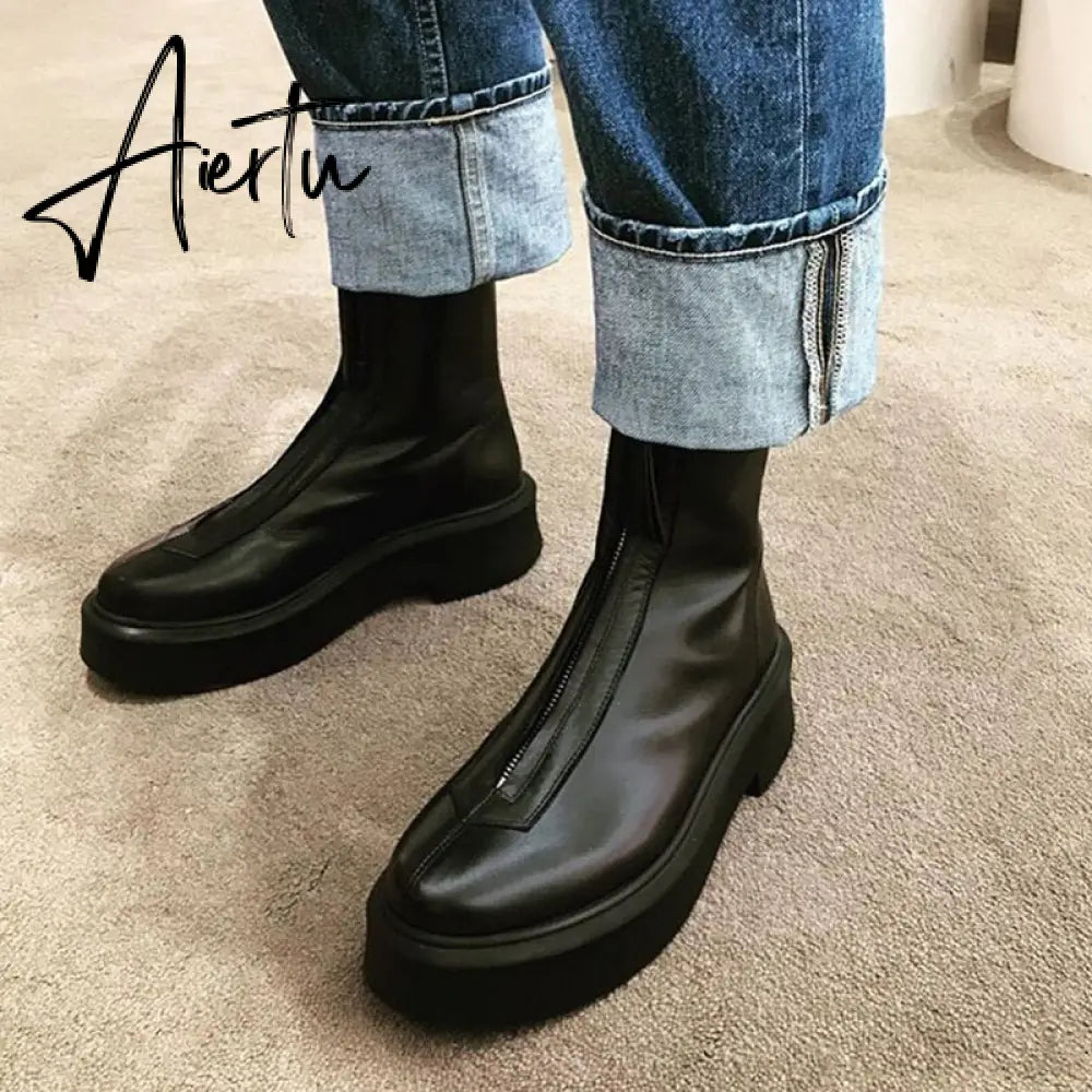 Aiertu Luxury Brand Designer Front Zipper Ankle Boots For Women  New Chunky Boots Platform Woman Punk Boots Fashion Ladies Shoes Aiertu