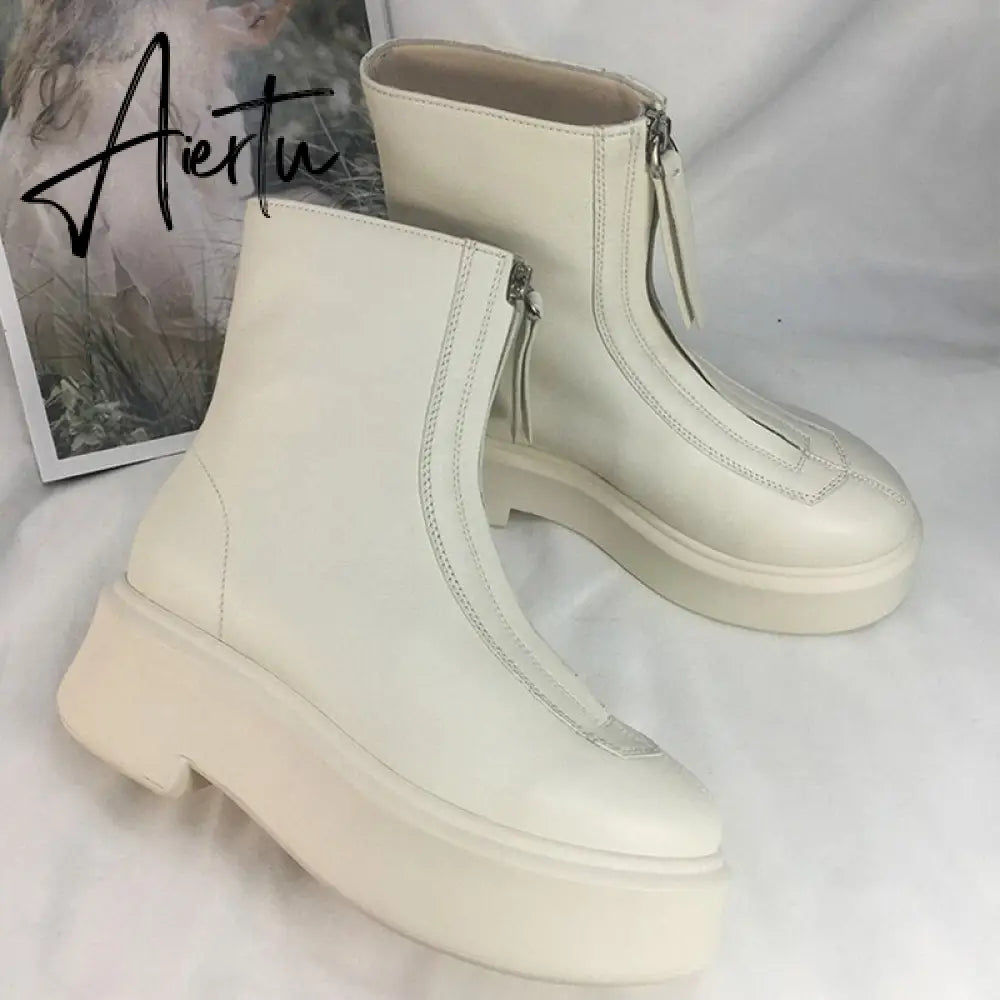 Aiertu Luxury Brand Designer Front Zipper Ankle Boots For Women  New Chunky Boots Platform Woman Punk Boots Fashion Ladies Shoes Aiertu