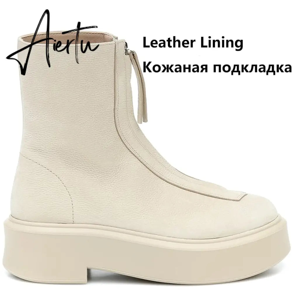Aiertu Luxury Brand Designer Front Zipper Ankle Boots For Women  New Chunky Boots Platform Woman Punk Boots Fashion Ladies Shoes Aiertu