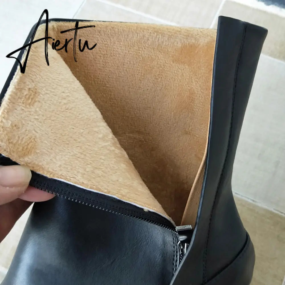 Aiertu Luxury Brand Designer Split Toe Ankle Boots New Fashion Chunky Round High Heels Women Boots Winter Tabi Shoes Short Boots Aiertu