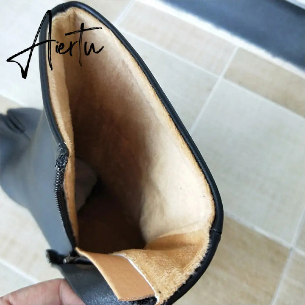 Aiertu Luxury Brand Designer Split Toe Ankle Boots New Fashion Chunky Round High Heels Women Boots Winter Tabi Shoes Short Boots Aiertu