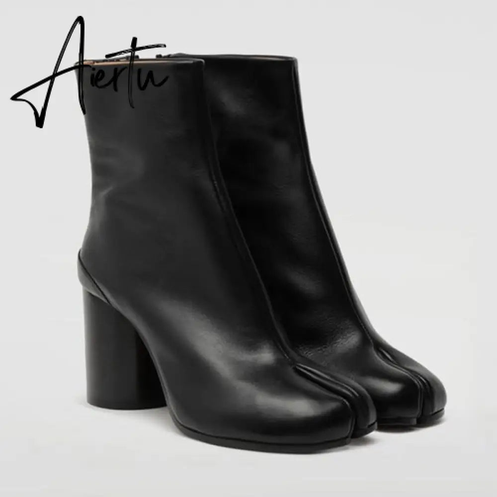 Aiertu Luxury Brand Designer Split Toe Ankle Boots New Fashion Chunky Round High Heels Women Boots Winter Tabi Shoes Short Boots Aiertu