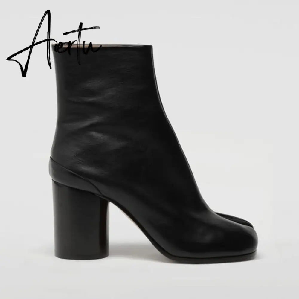 Aiertu Luxury Brand Designer Split Toe Ankle Boots New Fashion Chunky Round High Heels Women Boots Winter Tabi Shoes Short Boots Aiertu