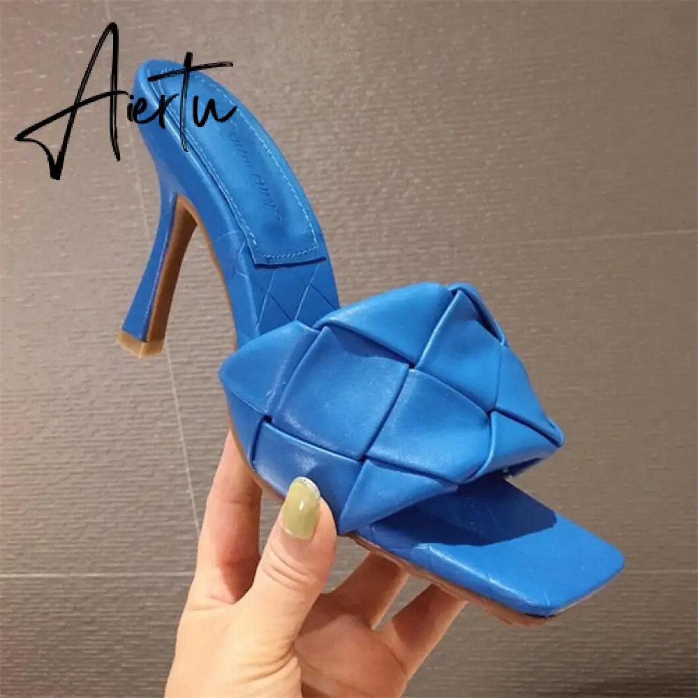 Aiertu Luxury Design Slides Women 9cm High Heels Mules Fetish Summer Sandals Stiletto Heels Slippers Prom Platform Stripper Shoes Aiertu