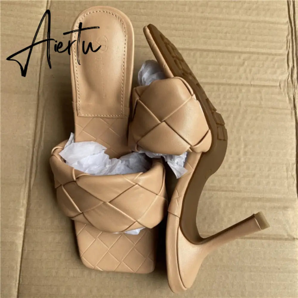 Aiertu Luxury Design Slides Women 9cm High Heels Mules Fetish Summer Sandals Stiletto Heels Slippers Prom Platform Stripper Shoes Aiertu