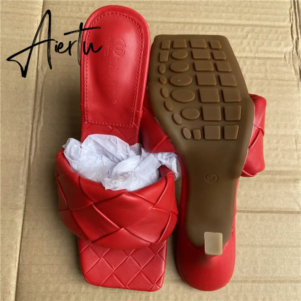 Aiertu Luxury Design Slides Women 9cm High Heels Mules Fetish Summer Sandals Stiletto Heels Slippers Prom Platform Stripper Shoes Aiertu